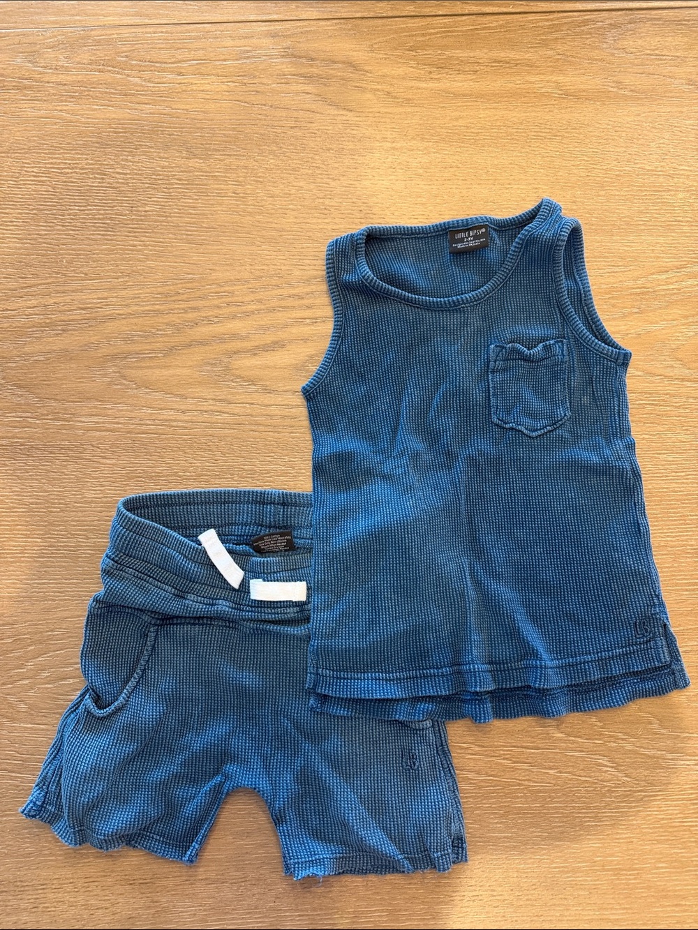 LB - Blue Waffle Knit Tank Top and Shorts Set for Toddler